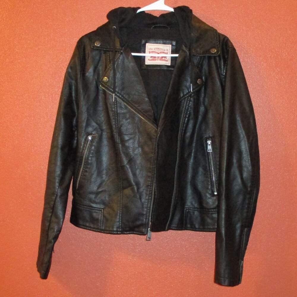 Levi Jacket Woman Medium Black Full Zip Outdoor Travel Pockets Hooded Jacket